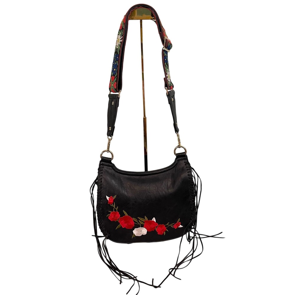 DREAM CONTROL Womens Crossbody Shoulder Bag Floral Embroidery Black New York
